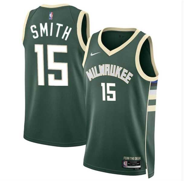 Mens Milwaukee Bucks #15 Tyler Smith Green 2024 Draft Icon Edition Stitched Basketball Jersey Dzhi